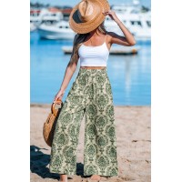 Green Damask Wide Leg Pants