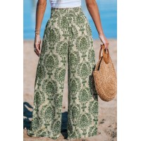 Green Damask Wide Leg Pants