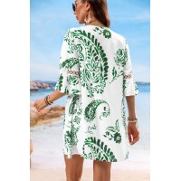 Green Paisley V-Neck Mini Dress