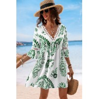 Green Paisley V-Neck Mini Dress