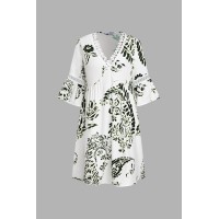 Green Paisley V-Neck Mini Dress