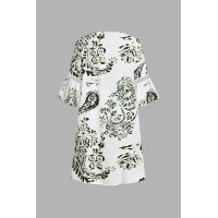 Green Paisley V-Neck Mini Dress