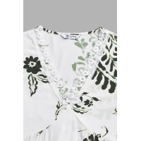 Green Paisley V-Neck Mini Dress
