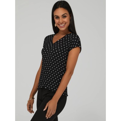 Polka Dot Bar-Back V-Neck Top