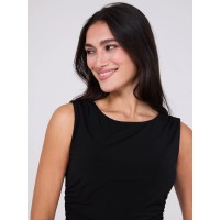 Sleeveless V-Back Top With Ruched Sides