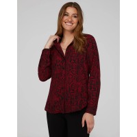 Snakeskin Print Crepe Long Sleeve Button-Front Blouse Snakeskin Print Crepe Long Sleeve Button-Front Blouse