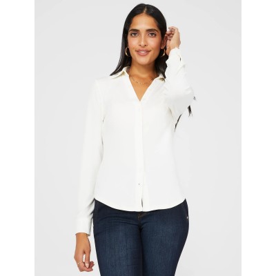 Split Neck Long Sleeve Button-Down Blouse