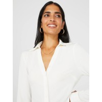 Split Neck Long Sleeve Button-Down Blouse Split Neck Long Sleeve Button-Down Blouse