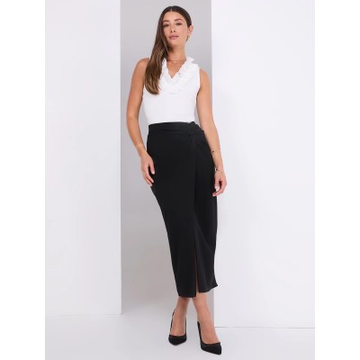 Straight Maxi Skirt With Faux Wrap Front