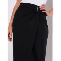 Straight Maxi Skirt With Faux Wrap Front Straight Maxi Skirt With Faux Wrap Front