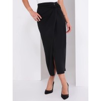 Straight Maxi Skirt With Faux Wrap Front Straight Maxi Skirt With Faux Wrap Front