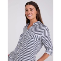 Striped Button-Up V-Neck Blouse