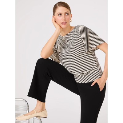 Striped Flutter Sleeve Boat Neck Top