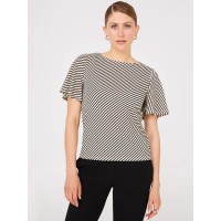 Striped Flutter Sleeve Boat Neck Top Striped Flutter Sleeve Boat Neck Top