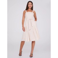 Striped Linen Knee Length Dress With Pockets