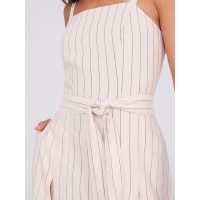 Striped Linen Knee Length Dress With Pockets