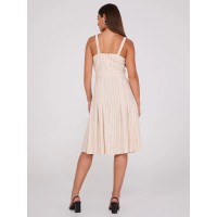 Striped Linen Knee Length Dress With Pockets
