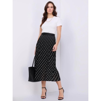 Striped Pleated Chiffon Skirt