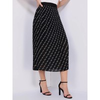 Striped Pleated Chiffon Skirt