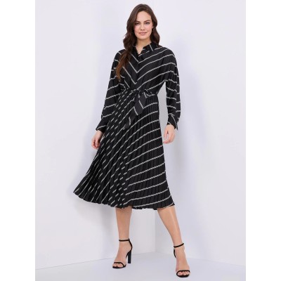 Striped Satin Button-Front Midi Dress