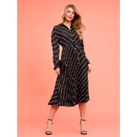 Striped Satin Button-Front Midi Dress