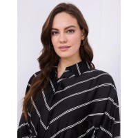 Striped Satin Button-Front Midi Dress