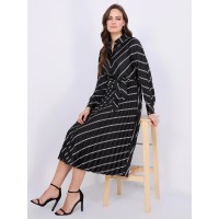 Striped Satin Button-Front Midi Dress