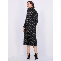 Striped Satin Button-Front Midi Dress