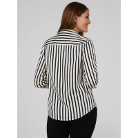 Striped Satin Split Neck Button-Front Blouse