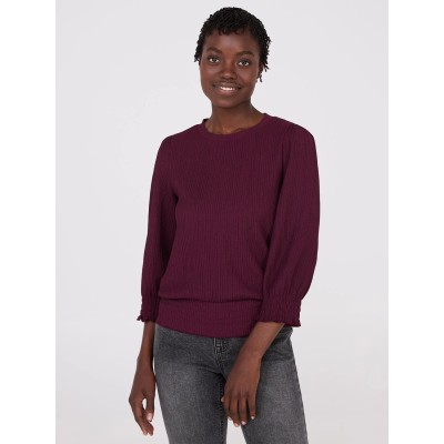 Textured 3/4 Sleeve Round Neck Top