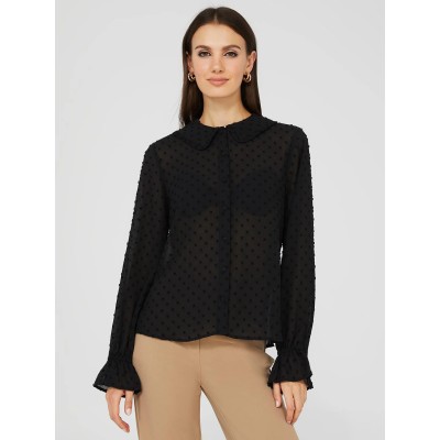 Textured Button-Front Ruffle Collar Blouse