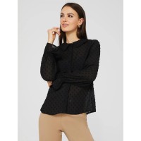 Textured Button-Front Ruffle Collar Blouse