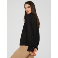 Textured Button-Front Ruffle Collar Blouse