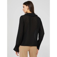 Textured Button-Front Ruffle Collar Blouse