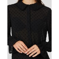 Textured Button-Front Ruffle Collar Blouse