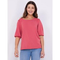 Textured Crepe Balloon Sleeve Top