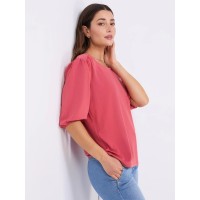 Textured Crepe Balloon Sleeve Top