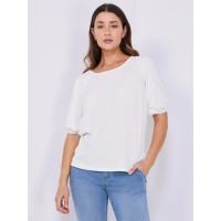 Textured Crepe Balloon Sleeve Top
