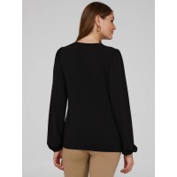 Textured Crepe Long Sleeve Top With Metal Chain Detail