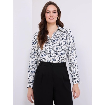 Textured Floral Print Button-Front Blouse