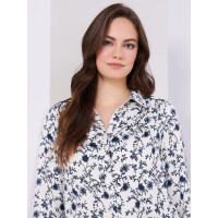 Textured Floral Print Button-Front Blouse