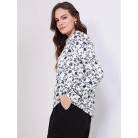 Textured Floral Print Button-Front Blouse