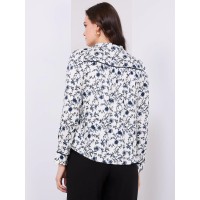 Textured Floral Print Button-Front Blouse