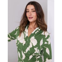 Textured Floral Print Pleated V-Neck Top