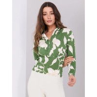 Textured Floral Print Pleated V-Neck Top