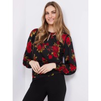Textured Floral Print Top With Front Keyhole