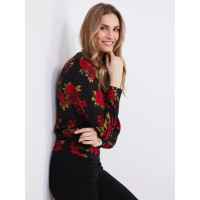 Textured Floral Print Top With Front Keyhole