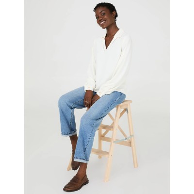 Textured Johnny Collar Popover Blouse