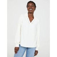 Textured Johnny Collar Popover Blouse