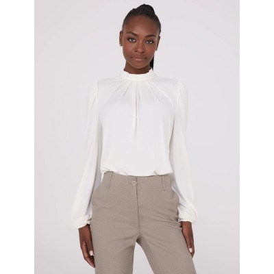 Textured Mock Neck Top With Pearl Details